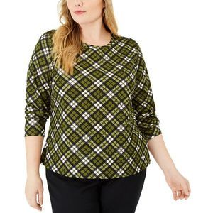Michael Kors Women's Plus Printed Long Sleeve Top Green Size 3X